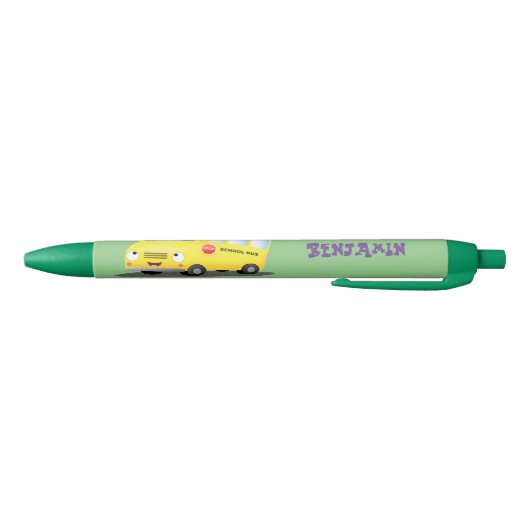 Cute happy yellow school bus cartoon zwarte inkt pen (Bodem)