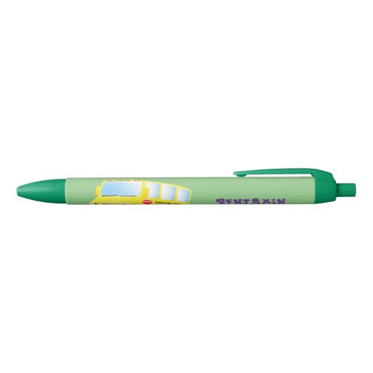 Cute happy yellow school bus cartoon zwarte inkt pen (Bovenkant)