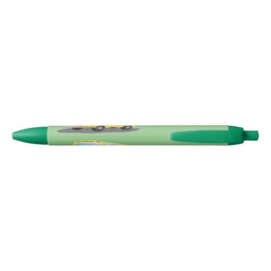 Cute happy yellow school bus cartoon zwarte inkt pen (Achterkant)