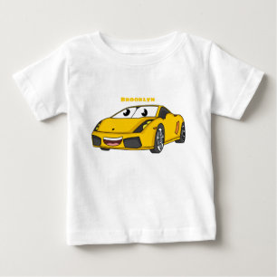 Cute happy yellow sport car cartoon