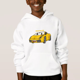 Cute happy yellow sport car cartoon