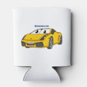 Cute happy yellow sport car cartoon blikjeskoeler (Achterkant)