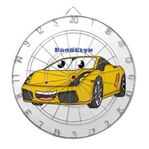 Cute happy yellow sport car cartoon dartbord