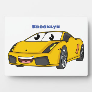 Cute happy yellow sport car cartoon fotoplaat