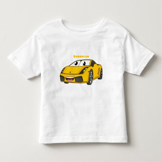 Cute happy yellow sport car cartoon kinder shirts (Voorkant)