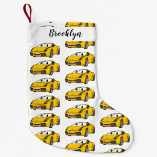 Cute happy yellow sport car cartoon kleine kerstsok