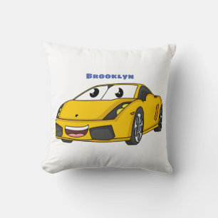 Cute happy yellow sport car cartoon kussen
