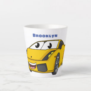 Cute happy yellow sport car cartoon latte mok