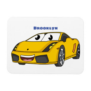 Cute happy yellow sport car cartoon magneet