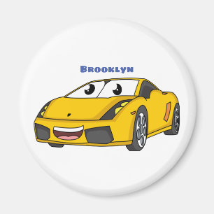 Cute happy yellow sport car cartoon magneet