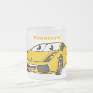 Cute happy yellow sport car cartoon matglas koffiemok