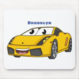Cute happy yellow sport car cartoon muismat