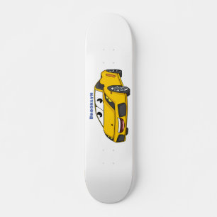 Cute happy yellow sport car cartoon persoonlijk skateboard