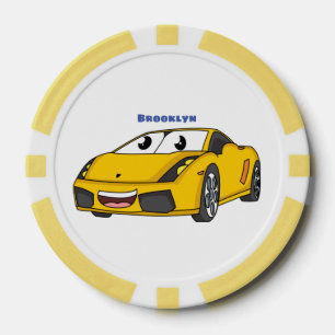 Cute happy yellow sport car cartoon poker chips