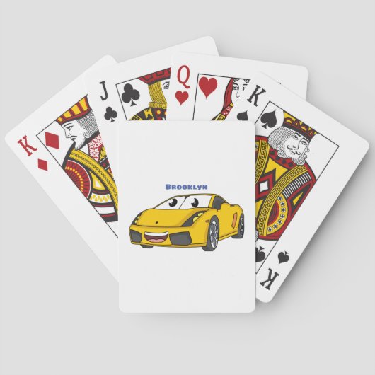 Cute happy yellow sport car cartoon pokerkaarten (Achterkant)