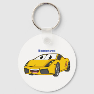 Cute happy yellow sport car cartoon sleutelhanger