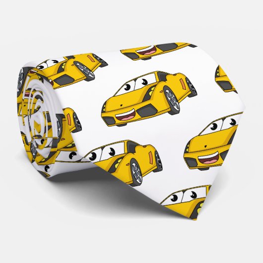 Cute happy yellow sport car cartoon stropdas (Opgerold)
