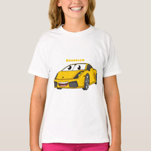 Cute happy yellow sport car cartoon t-shirt