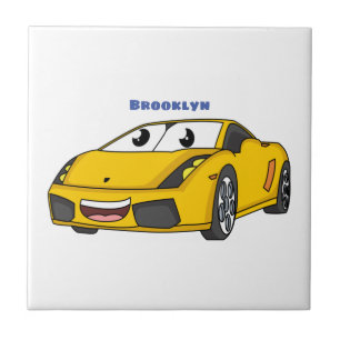 Cute happy yellow sport car cartoon tegeltje