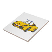 Cute happy yellow sport car cartoon tegeltje (Zijkant)