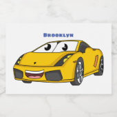 Cute happy yellow sport car cartoon voedselcontainer etiket (Enkel label)