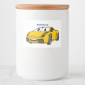 Cute happy yellow sport car cartoon voedselcontainer etiket (Voorkant)