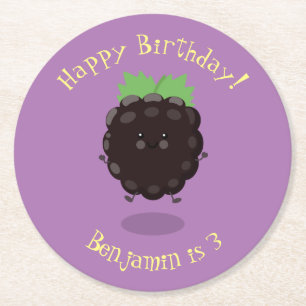 Cute happy zwarte bes paarse cartoon illustratie ronde kartonnen onderzetter