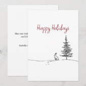 Cute Hare and Tree Line Art Festive Christmas Feestdagenkaart (Voorkant / Achterkant)