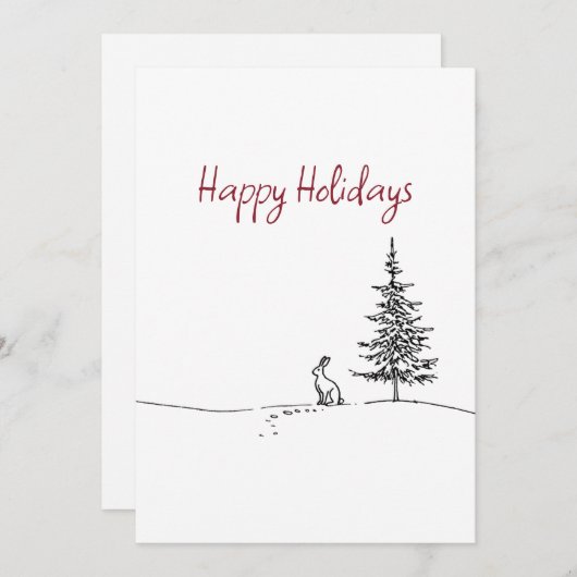 Cute Hare and Tree Line Art Festive Christmas  Feestdagenkaart (Voorkant / Achterkant)