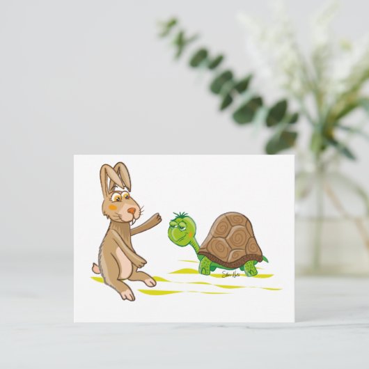Cute Hare en Tortoise briefkaart (Staand voorkant)