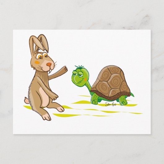 Cute Hare en Tortoise briefkaart (Voorkant)