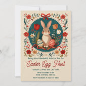 Cute Hare with Eggs Floral Easter Egg Hunt  Kaart (Voorkant)