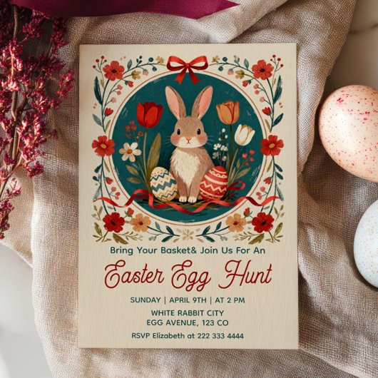 Cute Hare with Eggs Floral Easter Egg Hunt  Kaart