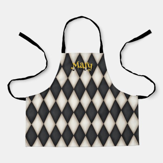 Cute Harlequin Pattern Playful Persoonlijke Naam Schort (Voorkant)