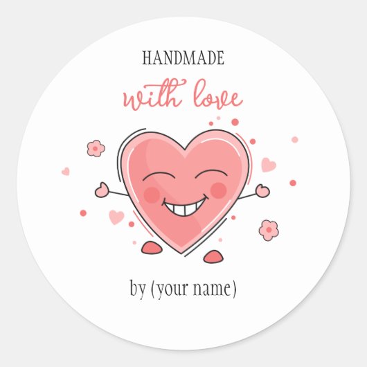 Cute hart Handgemaakt met liefde Ronde Sticker (Voorkant)