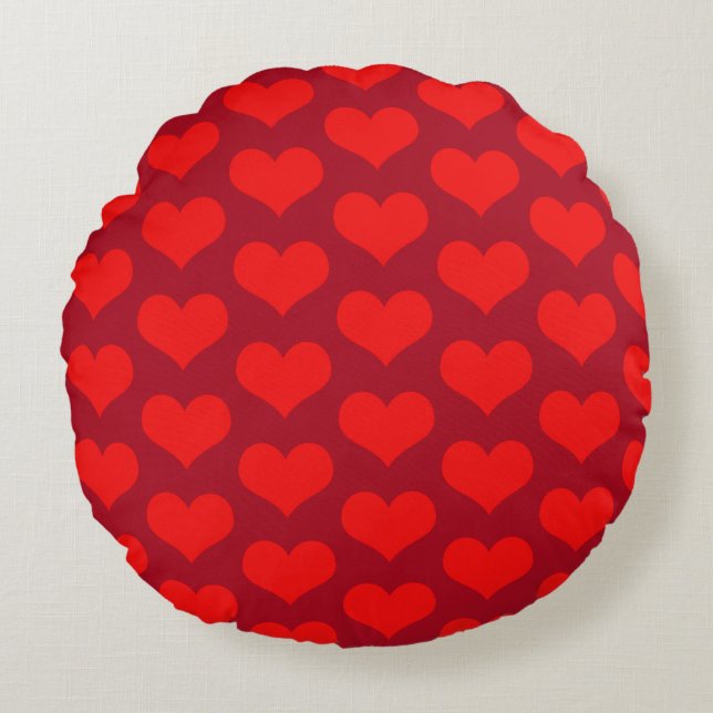 Cute Hart Patronen Valentijnsdag Cadeau Rood Kleur Rond Kussen (Voorkant)