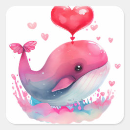 Cute Hart Roze Walvis Valentijn Vierkante Sticker