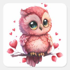 Cute Hart Uil Valentijnsdag Vierkante Sticker