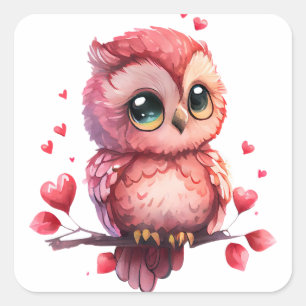 Cute Hart Uil Valentijnsdag Vierkante Sticker