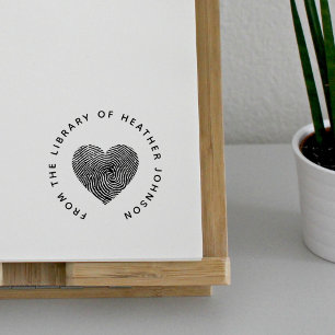 Cute hart vingerafdruk van het bibliotheekboek rubberstempel