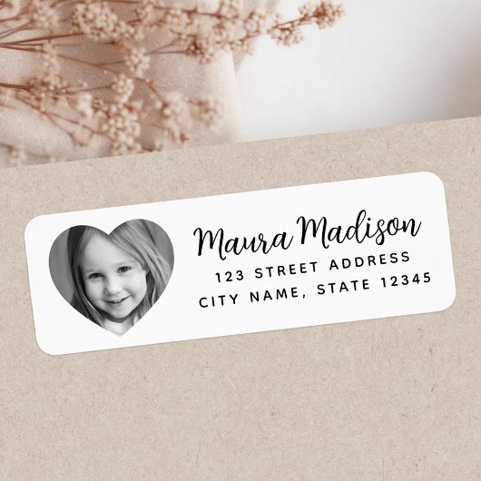 Cute hartfoto white return address etiket