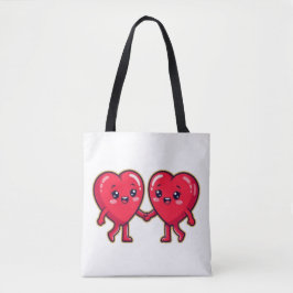 Cute Hartjes Karakters Houden Elkaars Hand Vast Tote Bag
