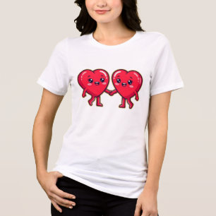 Cute Hartjes Karakters Houden Elkaars Hand Vast Tri-Blend Shirt