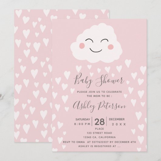 Cute harts cloud illustratie roze baby shower kaart (Voorkant / Achterkant)