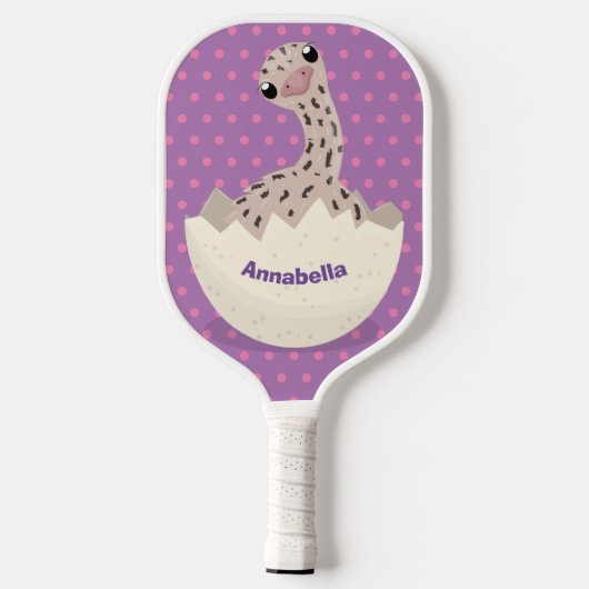 Cute hatching baby ostrich cartoon illustration pickleball paddle (Achterkant)
