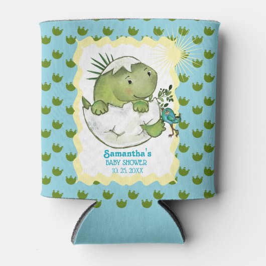 Cute Hatching Dino Baby Shower Can Cooler (Voorkant)