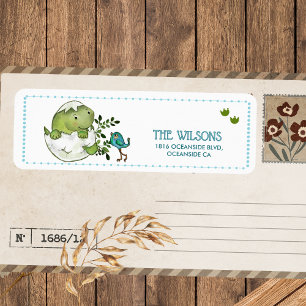 Cute Hatching Dino Baby Shower Retouradres Etiket