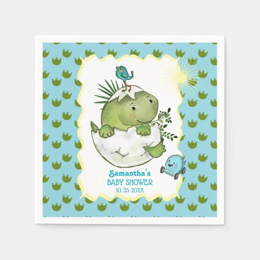Cute Hatching Dino Baby Shower Servet (Voorkant)