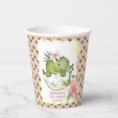 Cute Hatching Dino Girl Baby Shower Paper Cups Papieren Bekers (Voorkant)