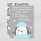 Cute Hatching Penguin Baby Shower Invitations Kaart (Voorkant / Achterkant)